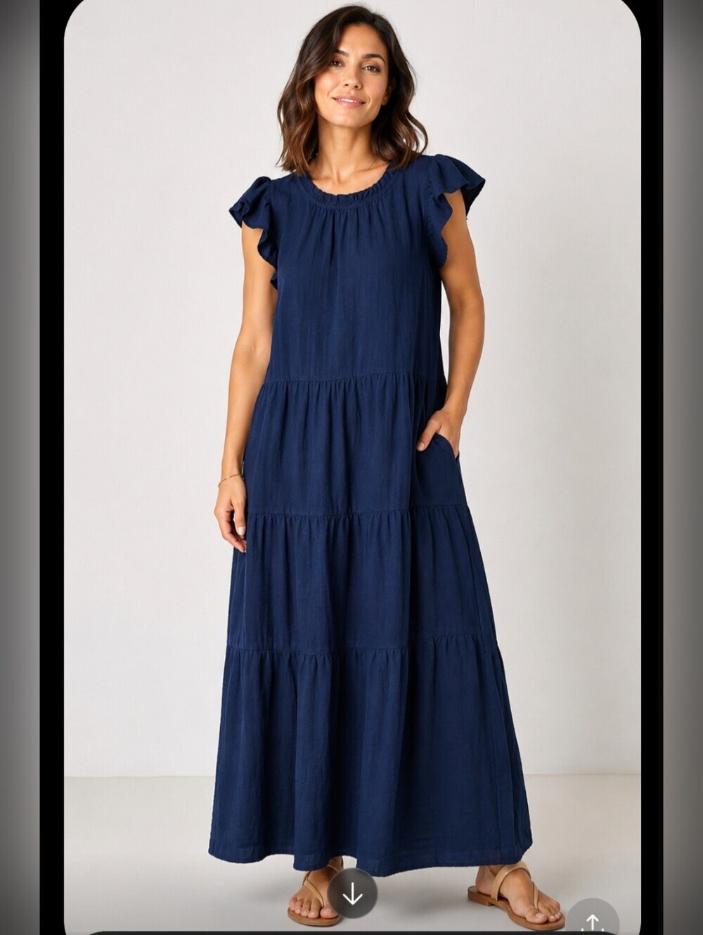 Charter Club Navy Tiered Maxi with Flutter Cap Sleeves